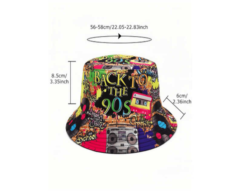 **** BACK TO THE 90's  DOUBLE SIDE BLACK and GRAFFITI  BUCKET HAT ******