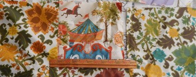 vintage home decorating cotton fabric samples Mid Century kitchen circus LOT 34