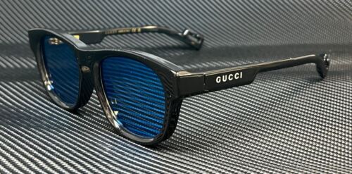 Pre-owned Gucci Gg1238s 002 Black Grey Blue Mirror Small Men's 53 Mm Sunglasses