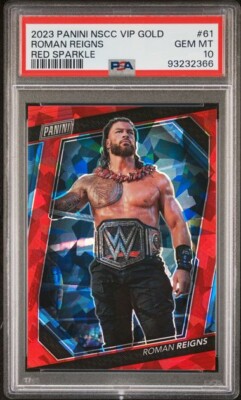ROMAN REIGNS: 2023 Panini National VIP GOLD #/199 RED SPARKLE PRIZM PSA 10 Gem