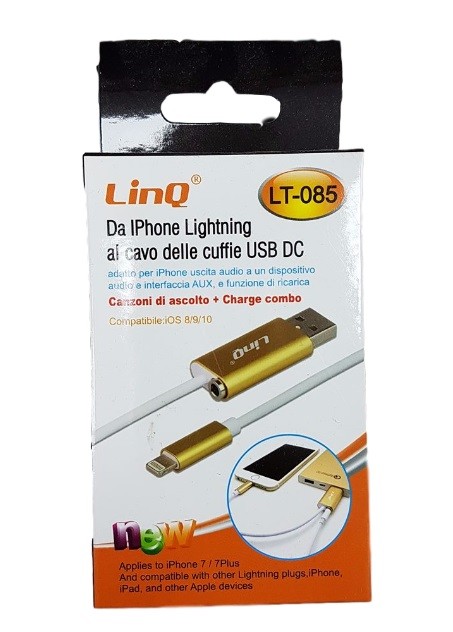 Cavo Adattatore Lightning Iphone 7 - Usb Maschio Aux 3,5mm Femmina Linq Lt-085