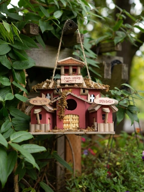 Wood Bird House Finch Valley Winery Eucalyptus Plywood Moss Handmade Birdhouse