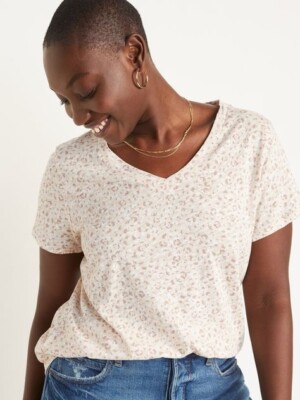 OLD NAVY WOMEN'S Size XL  EveryWear Printed V-Neck T-Shirt-Animal Print Top