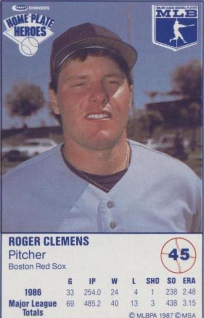 Kraft Home Plate Heroes 1987 - Roger Clemens #45