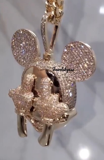 Pre-owned Nsg Men's 3ct D/vvs Moissanite Micky Mouse Face 925 Silver Custom Made Charm Pendant In White