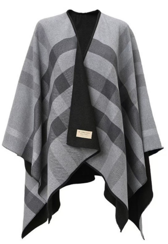 BURBERRY BURBERRY FW22 WOOL CHECK REVERSIBLE CAPE PONCHO WOMEN'S CARBON BLACK