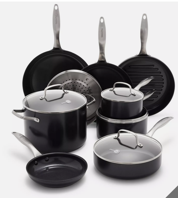 GreenPan Ceramic Non-stick 13 Piece Green Pan Black Pro Hard Anodized Pot Pans