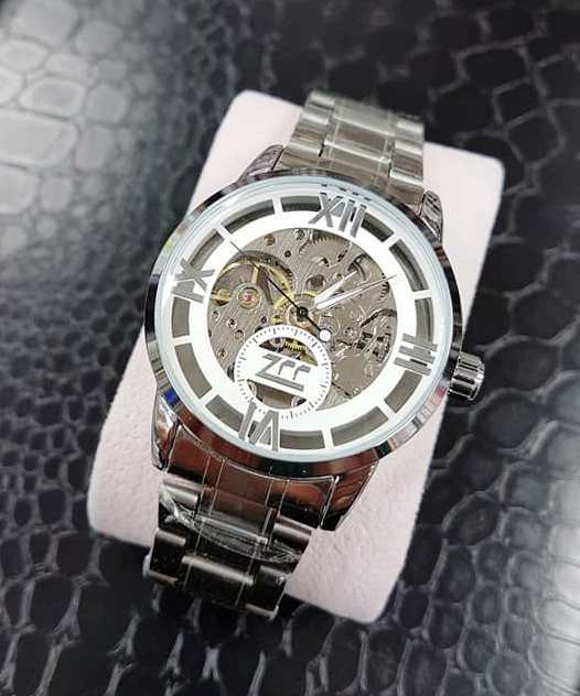 Orologio Da Polso Zcc Romani Uomo Automatico Meccanico Casual Silver Bianco lac