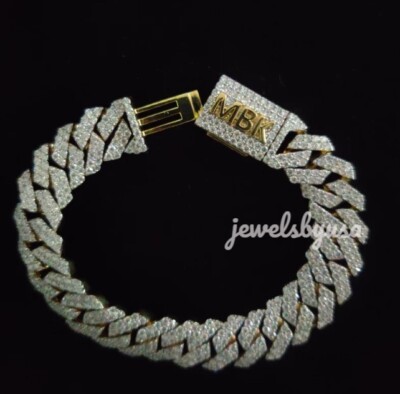 Pre-owned Nsg Men's 148 Cuban Link 8ct Cubic Zirconia Custom Lock Bracelet 925 Silver In White