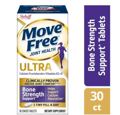 New Schiff Move Free Ultra Bone Strength Support 30 coated Tablets ea Exp 8/23