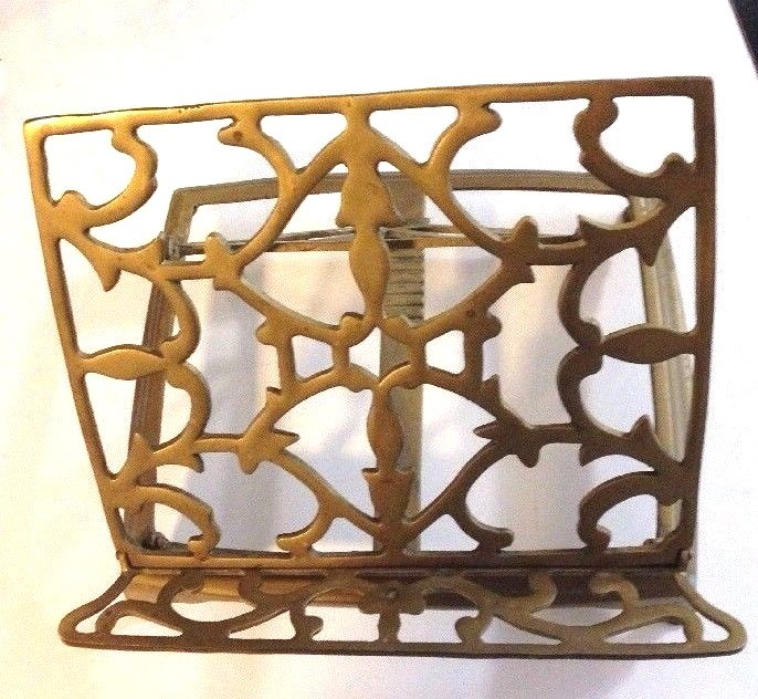 VINTAGE SOLID BRASS MUSIC BIBLE BOOK EASEL STAND HOLDER DESK TOP FOLDING