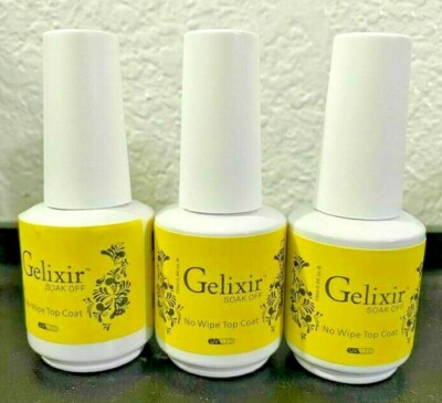 3 Bottles Gelixir Soak Off Gel - Top Coat No Wipe 15ml 0.5oz