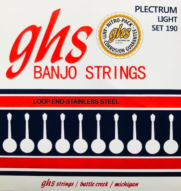 GHS 190 Stainless Steel Plectrum Banjo Strings; loop end light gagues