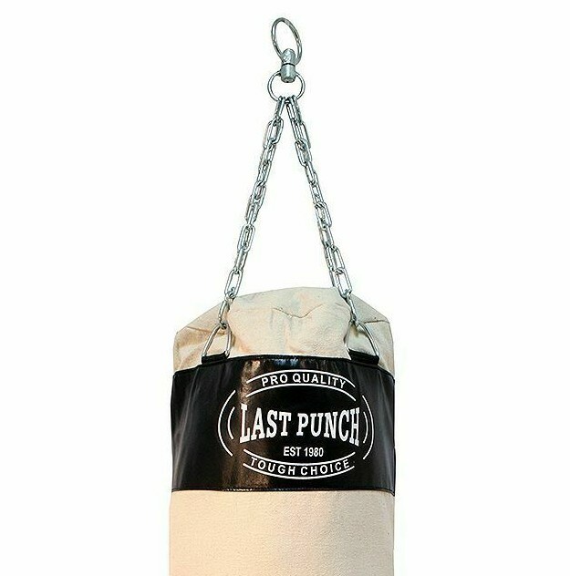 LAST PUNCH Heavy Duty Black Canvas PRO QUALITY Punching Bag with Chains