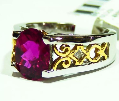 Vintage 2.52CT 18K Gold Natural Rubellite Tourmaline Diamond Engagement Ring