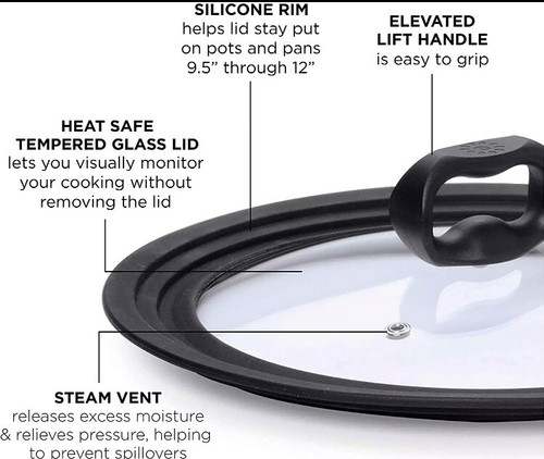 Universal Lid for Pots and Pans, Fits 9.5-Inch to 12-Inch Cookware