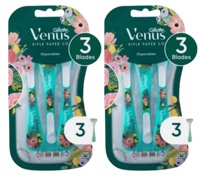 Womens Gillette Venus Rifle Paper Co. 3 Blades Disposable Razors 2 PACK
