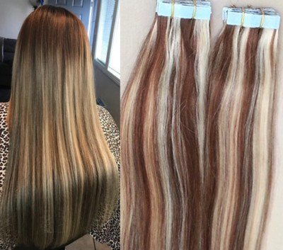 18'',20'' 100grs,40pcs, 100% HIGHLIGHTED Human Tape In Hair Extensions #4/613