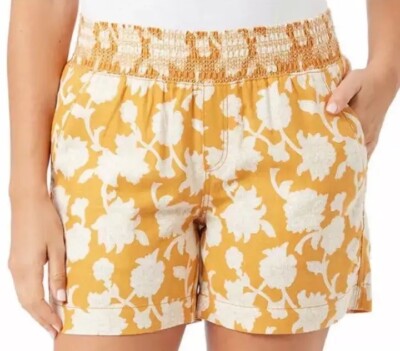 Briggs Ladies' Linen Blend Shorts - Orange Floral S, M, L. NWT