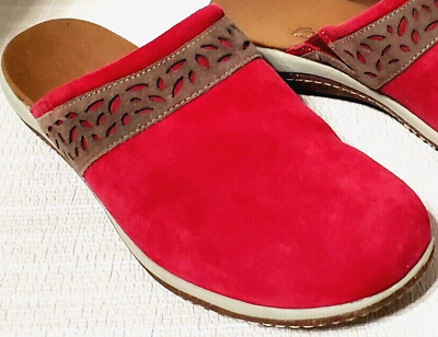 Acorn Womens Red Suede Clogs Mules Spring Summer Shoes SlipOns