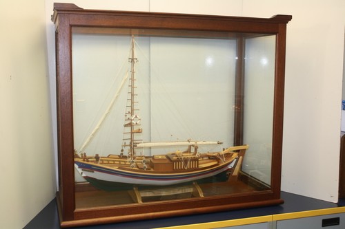 Greek Traditional Fishing Boat  with Cherry Display Case Handcrafted Model