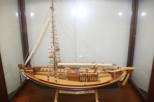 Greek Traditional Fishing Boat  with Cherry Display Case Handcrafted Model