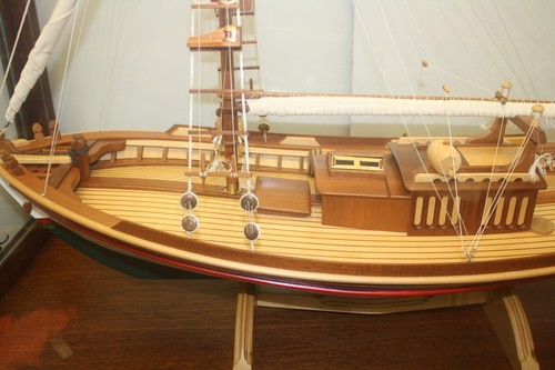 Greek Traditional Fishing Boat  with Cherry Display Case Handcrafted Model