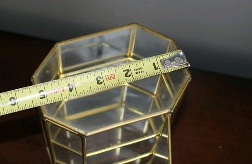 Vintage glass brass 3 tier miniatures display case curio cabinet octagon