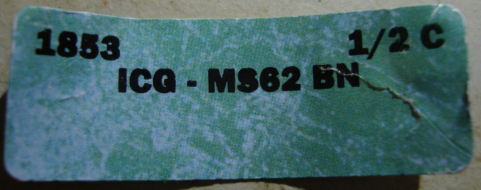 1853 Braided Hair Half Cent - Lustrous BU+ (ex. ICG - Label Included)