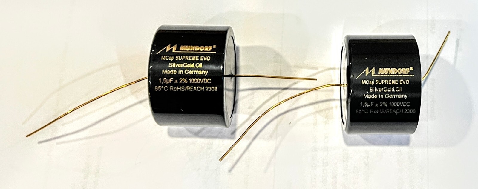 PAIR TWO Mundorf MCap Supreme EVO Silver Gold Oil Capacitor