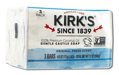 Натуральное кастильское мыло Kirks, 3 куска (по 4 унции каждый) Упаковка