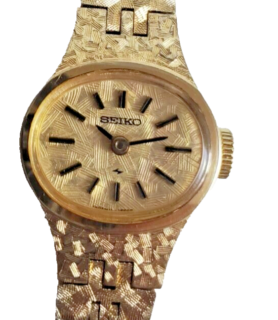 Vintage Seiko Watch Women 17mm Gold Tone Oval Dial 11-7619