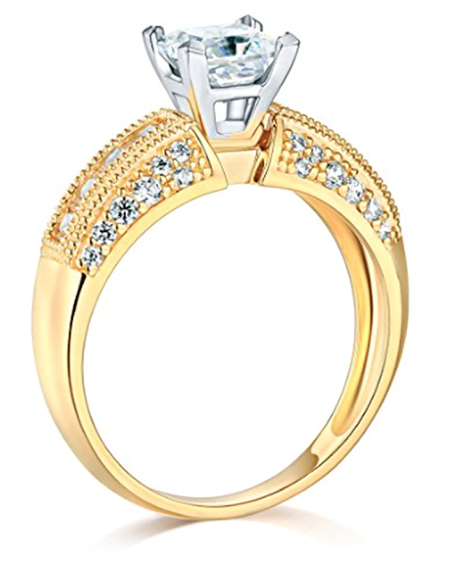 Pre-owned Shine Brite With A Diamond 2.25 Ct Princess Round Cut Milgrain Engagement Wedding Ring Real 14k Yellow Gold In White/colorless