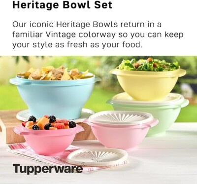 Tupperware Heritage Collection 10Piece Food Storage Container Set 5 Bowls 5 Lids