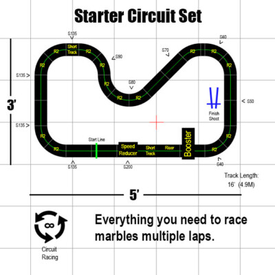 Marble Racetrack, Entry level multiple lap circuit racing for marbles, STEM Toy