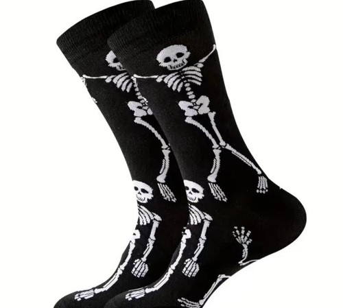 Black And White SKELETON Novelty Socks, Men or Women, High Quality, Halloween