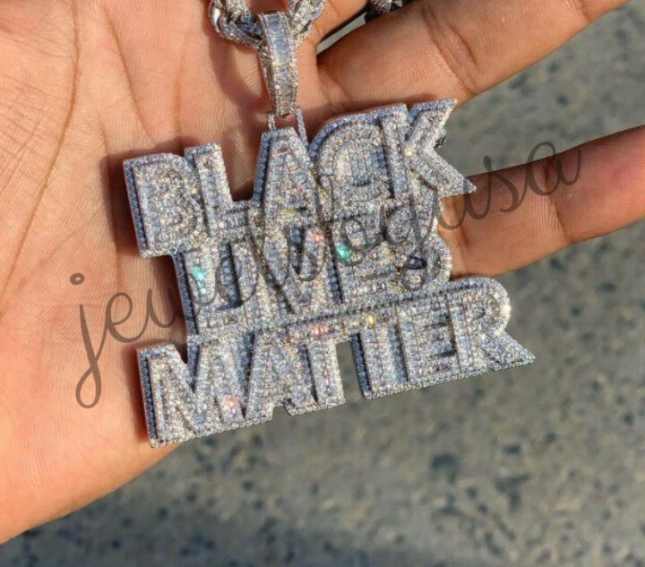 Pre-owned Nsg 3.1ct Men's Baguette Cubic Zirconia "black Live Matter" Custom Pendant 925 In White