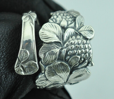 Solid 925 Sterling Silver Clover Flower Floral Adjustable Spoon Ring