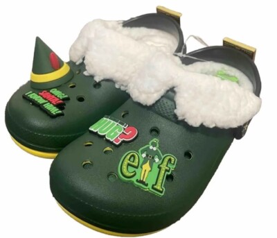 Crocs Kids Christmas Classic Lined Buddy Elf Clogs Sz. NEW SzJ3 NEW WILL FERRELL