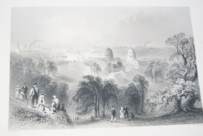 London From Greenwich Park Gravure Print 1842 Bartlett Port Harbour R2094