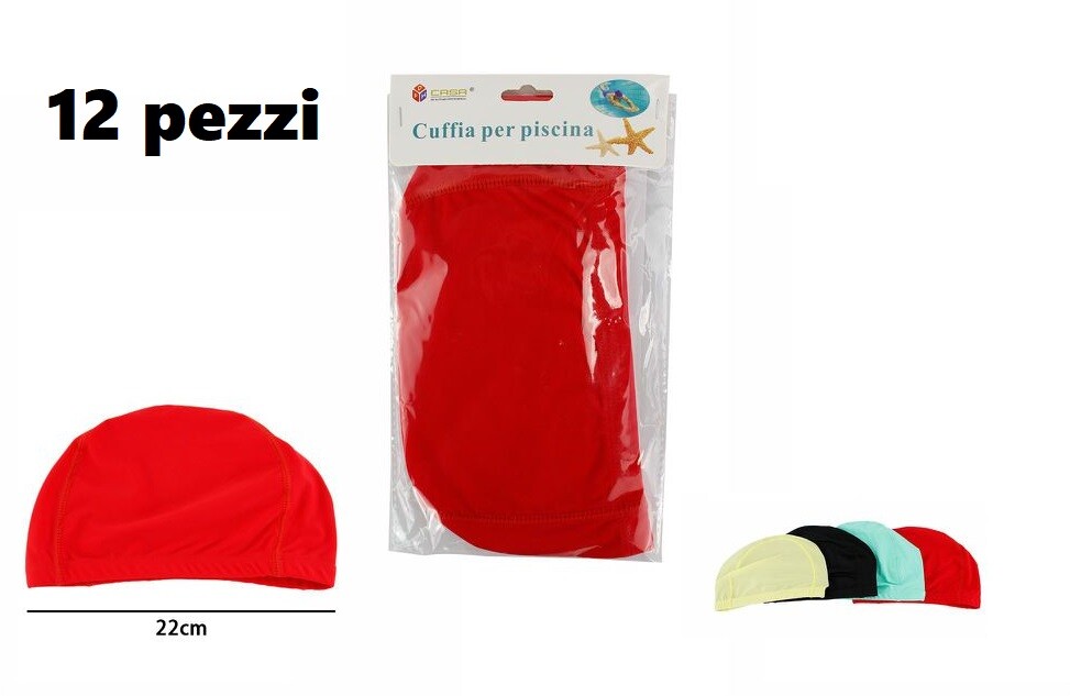 Set 12 Pezzi Cuffia Piscina Mare Nuoto Colorate Tinta Unita Taglia Unica dfh