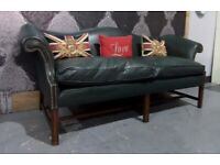 Stunning Frank Hudson Vintage Gainsborough 3 Seater Sofa in Green Leather - Uk Delivery