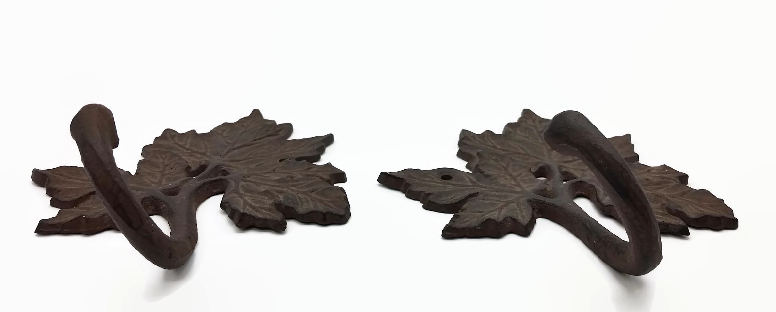 Cast Iron Brown Detailed Maple Leaves Set of 2 Single Wall Hanging Coat Key Hook