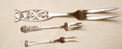 3 NORWAY Silver Serving FORKS MAGNUS Aase Vintage-Fabulous-herring-Meat+