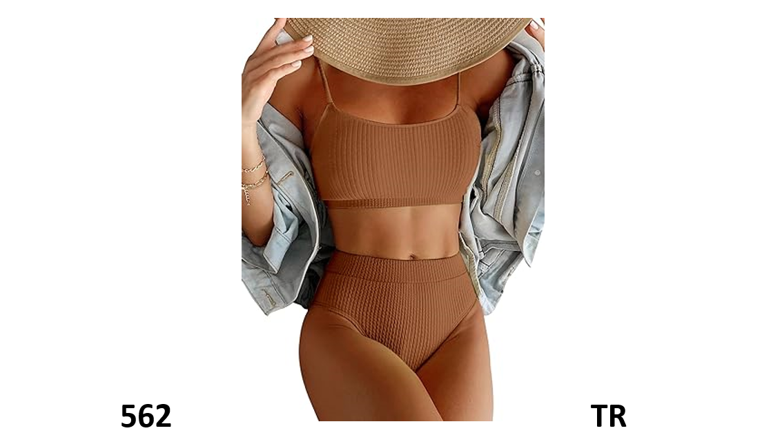 Lilosy High Waisted Tummy Control Bikini Ribbed Sporty Brazilian Swimsuit Set, L