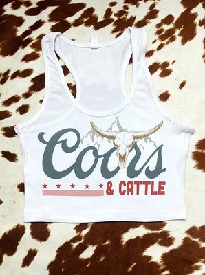COORS AND CATTLE COUNTRY WESTERN TANK TOP NEW WHITE ADULT