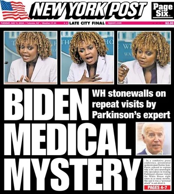 NEW YORK POST NEWSPAPER  BIDEN MEDICAL MYSTERY  LOST & MOUND    7/9/24