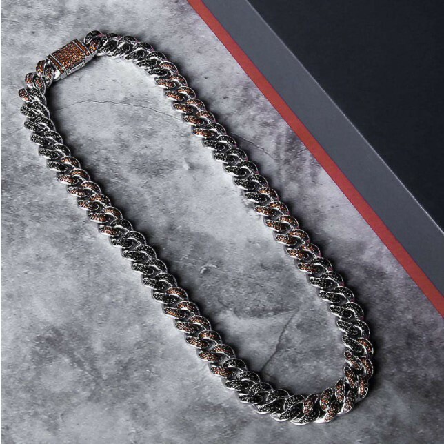 Pre-owned Online0369 Mens 9.9ct Garnet Simulate Black Simulate Cuban Link 12 X 20" Necklace Free Stud In Black & Red