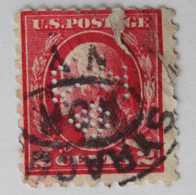 Perfin 'H C ' Cube Design Geometric Shape 2c Red Inverted Cancel Syracuse N.Y