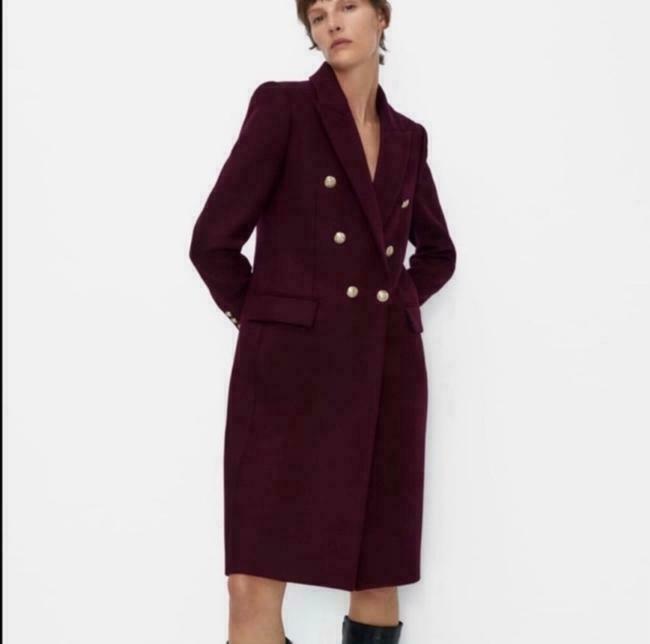 Pre-owned Zara Limited Edition Runway Style Wool Maroon Military Fitted Long Coat $299 In Red